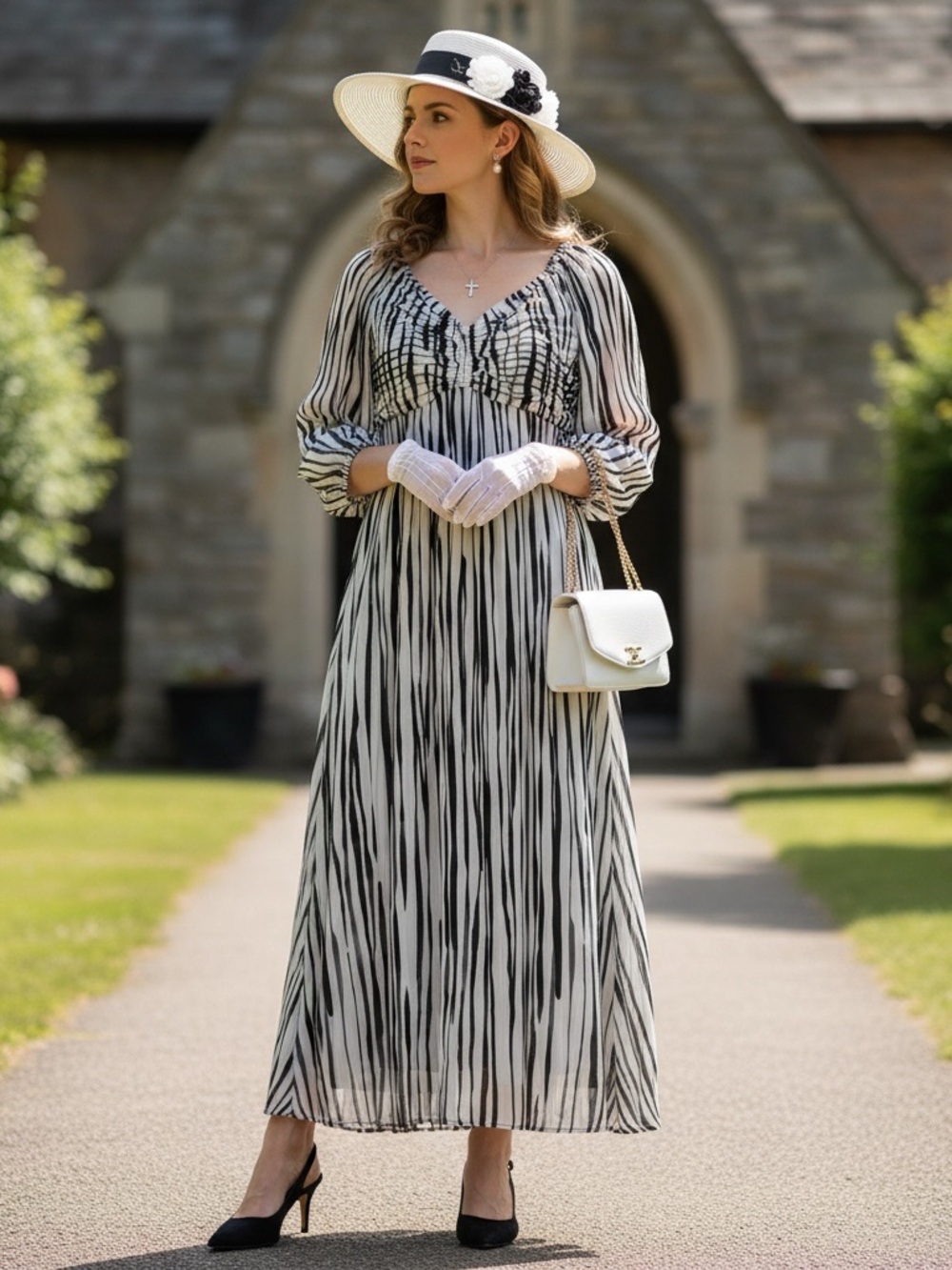 Terra & Sky Black and White Vertical Stripe Maxi Dress NWT